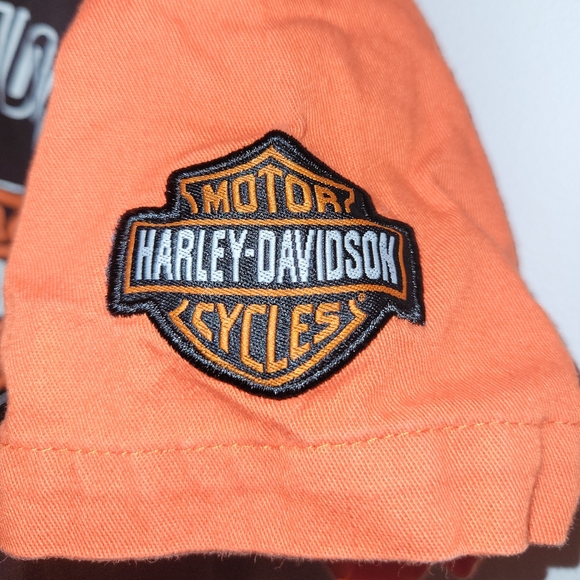 🏍 Harley Davidson Motorcycle Black Orange Button Down Cotton Shirt Kids Size 6 - Picture 3 of 6